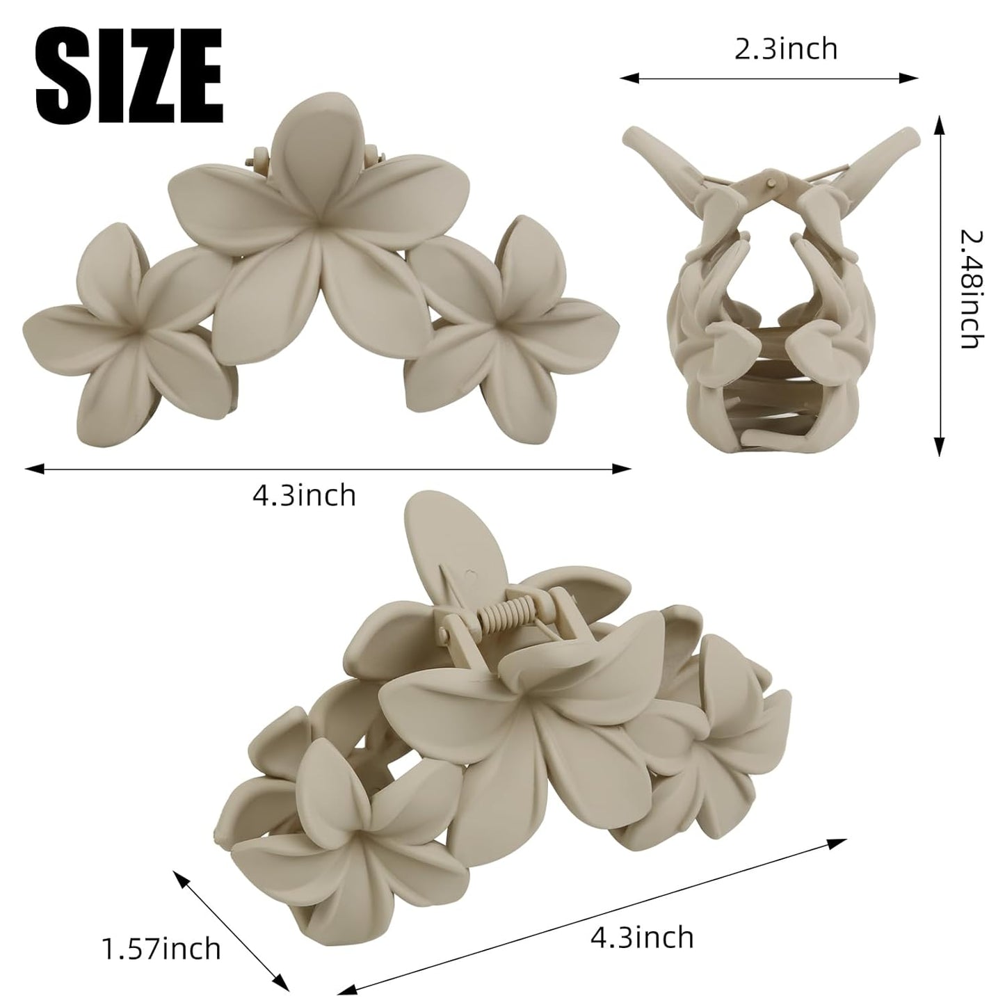 Hawaiian Plumeria Flower Hair Clips for Women Large Matte Claw Clips for Girls Non Slip Claw Clips for Thick Hair Strong Hold Beach Hair Accessories 4 PCS