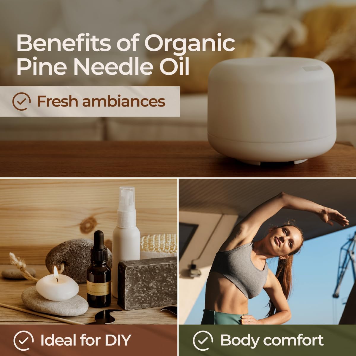 Gya Labs Organic Pine Needle Essential Oil - 0.34 Fl Oz - for Skin, Hair, Diffuser, Aromatherapy, DIY Candle Making Scents