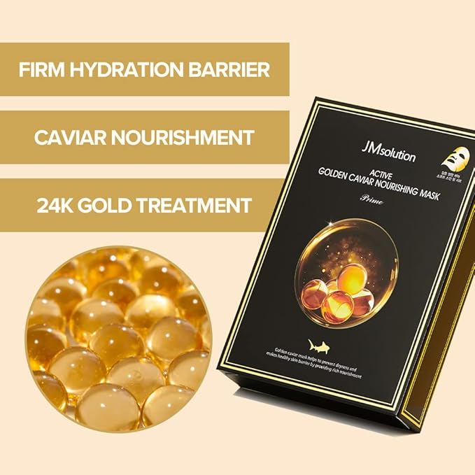 JM Solution Marine Luminous Pearl Deep Moisture 3 Step Skin Care Face Mask - Korean Skincare Facial Mask - boosting Brightening Moisturizing-10 Sheets for Dry Skin (Golden Cavior)