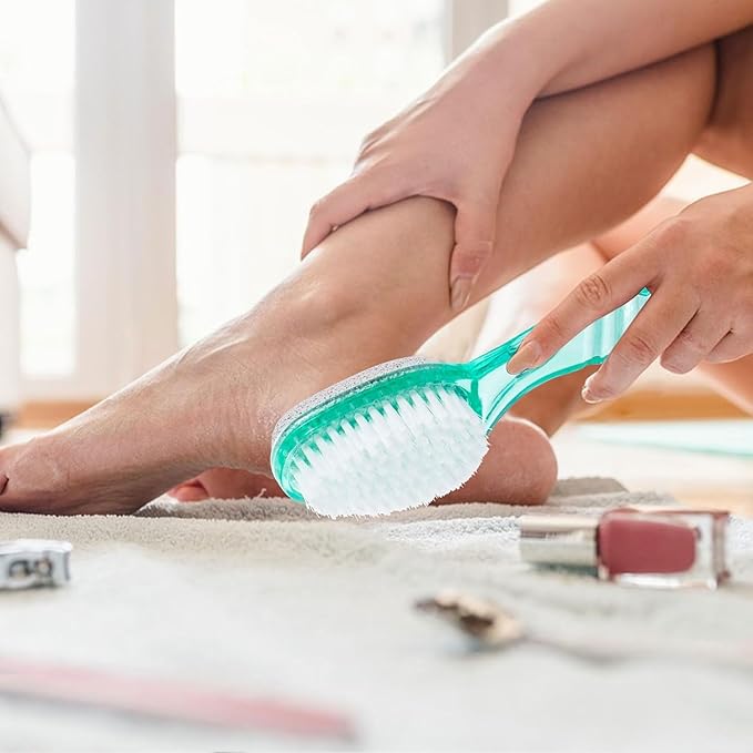 6 Pcs Foot Brush for Shower with Handle 2 in 1,Ooloveminso Large Foot Pumice Stone Brush Scrubber Foot File Calluses Remove Suitable for Horniness Foot Spa,Foot Care Smooth Skin (Green&Transparent)