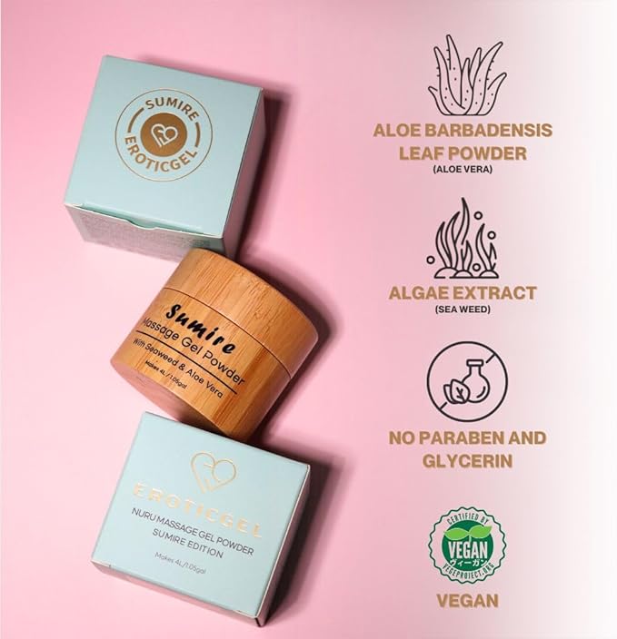 Japanese Nuru Massage Gel Powder 40g | Formulated with Natural Aloe Vera & Seaweed | Made in Japan | Paraben & Glycerine Free | Fragrance-Free | Makes 1.05 gal/ 4L | Vegan | Sumire