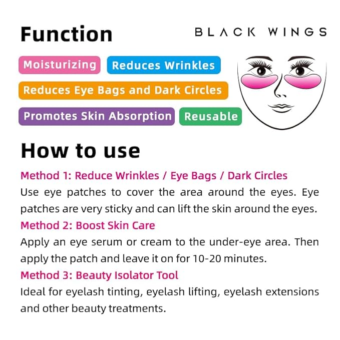 Black Wings 6 Pairs Silicone Eye Patches with Self-Adhesive Design - Cute Bear & Rabbit Inspired Eye Care Patches (cherry blossom 6 pairs)
