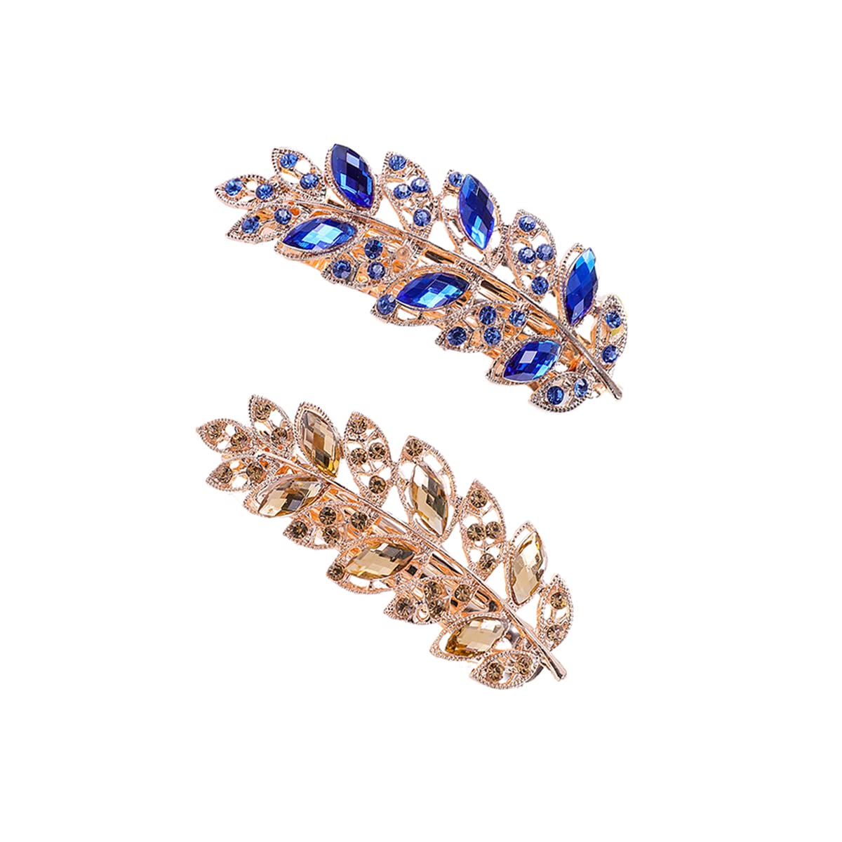 2 Pcs Hair Barrettes for Women Elegant Rhinestones Flower Metal Hair Clips Vintage Crystal Hair Accessroy Ponytail Hairpin 8cm, 2-Leaf Multicolor A