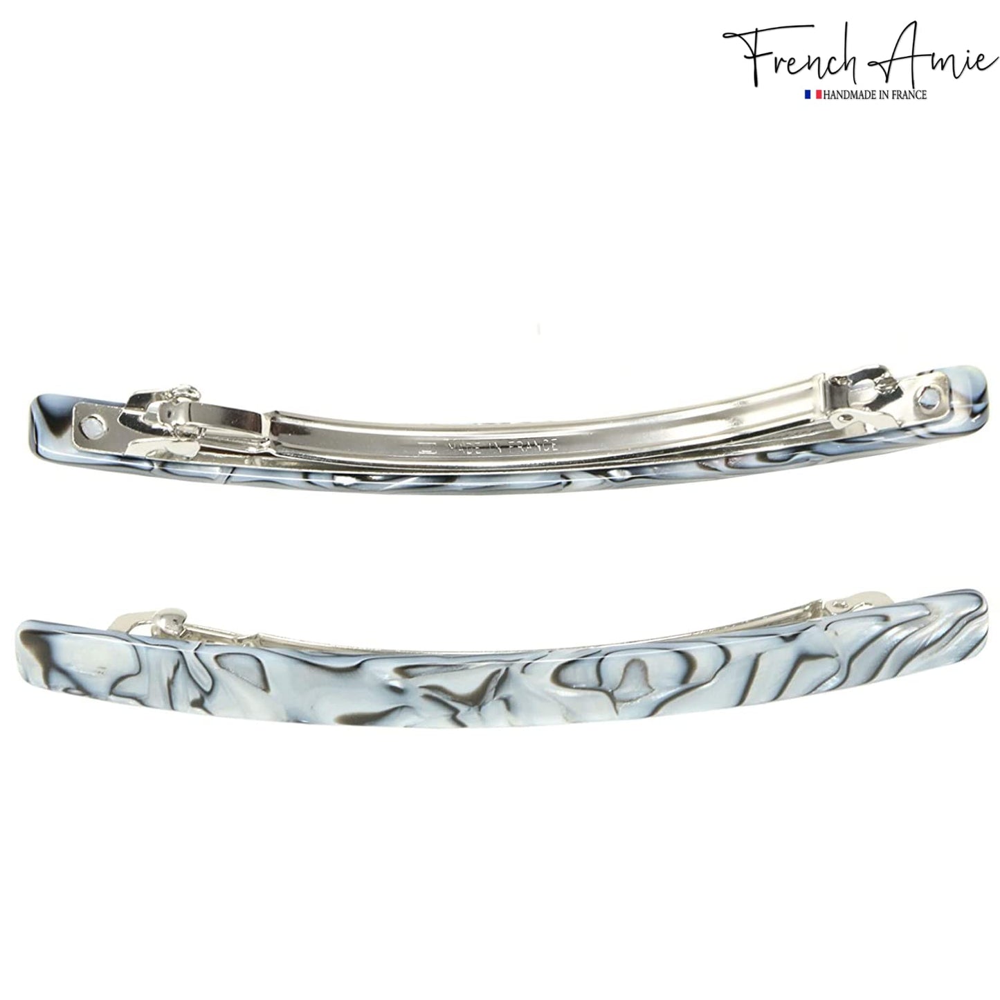 French Amie Long and Thin Large 4" Handmade Celluloid Hair Barrette Clip for Girls Automatic Strong Hold Hair Clips for Women No Slip Durable Paris Hair Accessories, Made in France (Gray Magma)