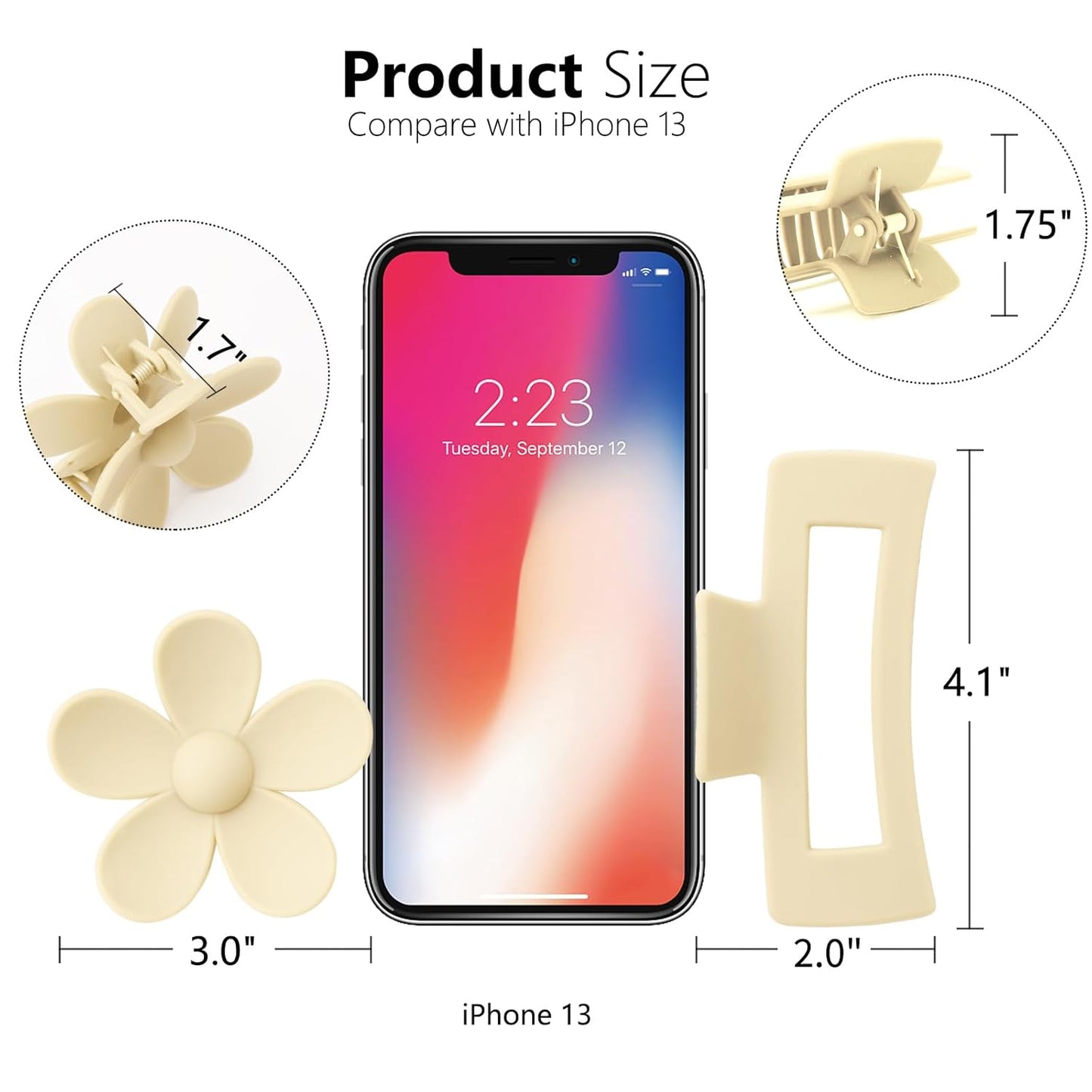 6 Pack Large Claw Clips for Women, Square & Flower Hair Clips for Thick Hair, Matte green & blue Colors