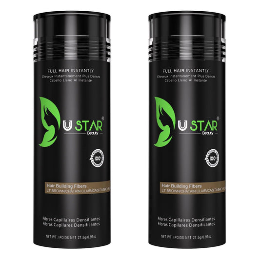 Ustar Hair Building Fibers for Thinning Hair 27.5g Conceals Hair Loss Instantly Thicker Fuller Look 9 Shades for Women & Men 2 Pack (Light Brown)