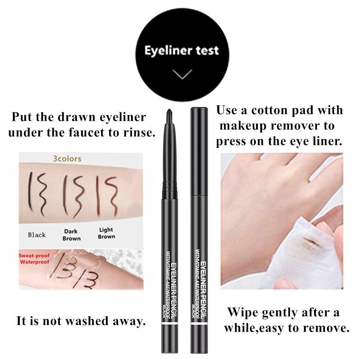 Go Ho Black,Light Brown,Dark Brown Eyeliner Pencils,6 Pack Gel Eye Liner Makeup Pencil,High Pigment Smooth Eyeliner Stick,Soft Easy to Color Eye Liner Pen