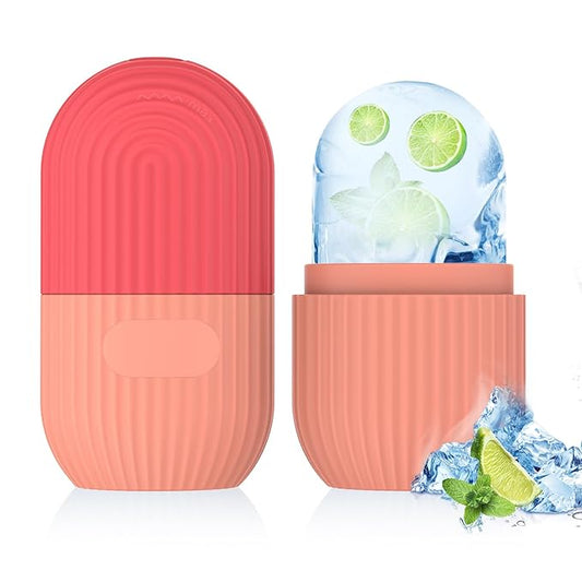 Ice Roller for Face and Eye, Silicone Ice Facial Roller Ice Holder, Face Ice Mold Skin Care, Face Icers Reusable Ice Cube Roller for Shrink Pores Anti Wrinkle Reduce Puffiness, Pink
