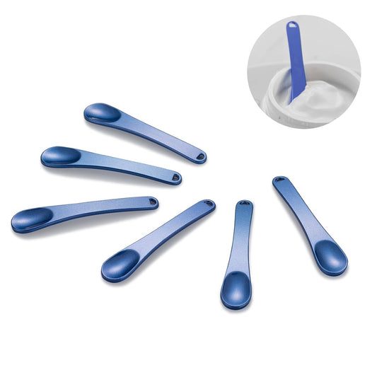 Tekson 6 Pieces Metal Cosmetic Skincare Spatula, Mini Mask facial Reusable Scoop, Makeup Beauty Spoons for Cream, Lotions, Moisturizers(Blue)
