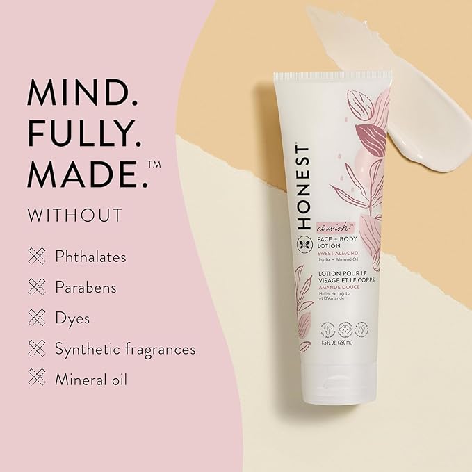 The Honest Company Hydrating Face + Body Lotion | Fast Absorbing, Naturally Derived, Hypoallergenic | Sweet Almond Nourish, 8.5 fl oz