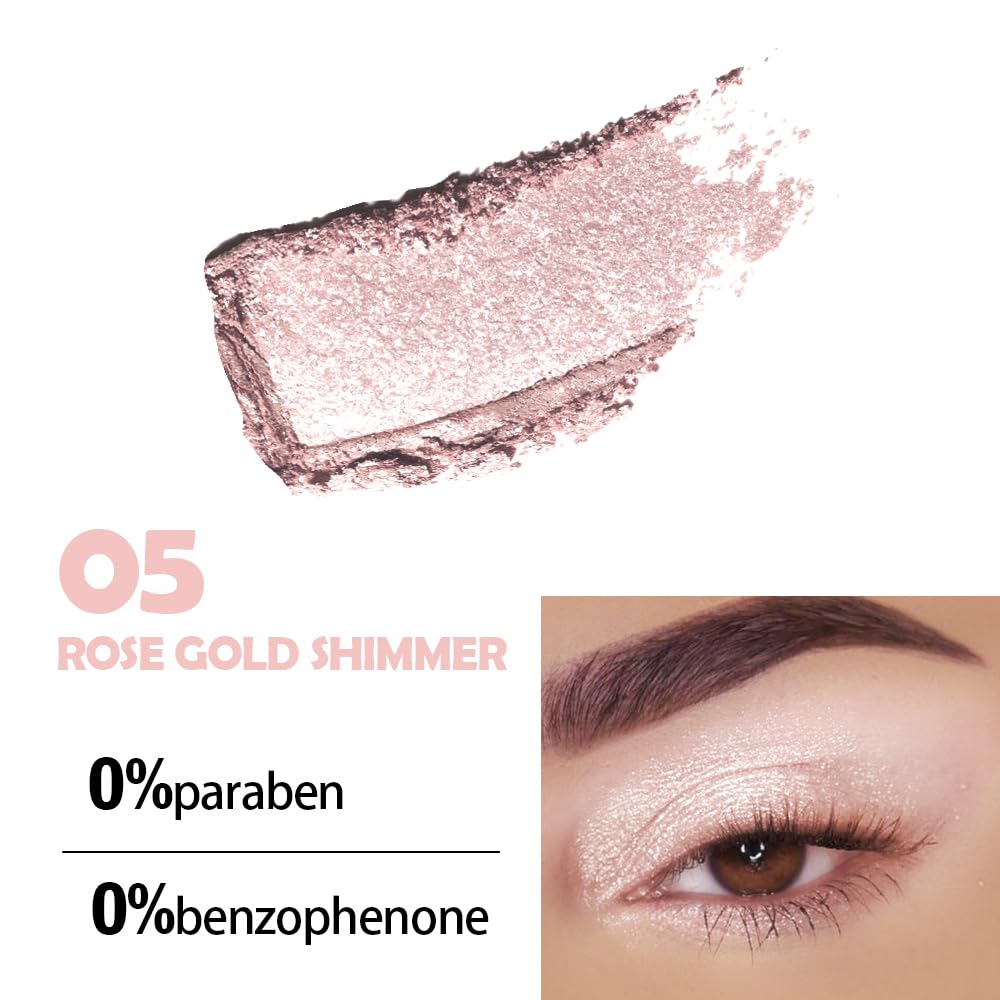 Eyeshadow Single Glitter, High-Pigment Monochrome Eye Shadow Pressed Powder, Everyday Velvety Silky Eye Makeup Looks, Professional Long-Lasting Waterproof Single Eyeshadow Palette, Rose Gold 05