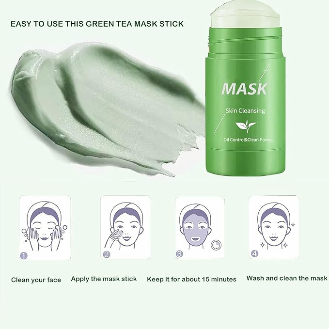Green Tea Clay Mask for Face, 2 Pack Green Tea Deep Cleanse Mask Stick Blackhead Remover Green Clay Mask For Face Moisturizing, Purifying, Pore Cleansing, Skin Brightening Suitable for All Skin Types