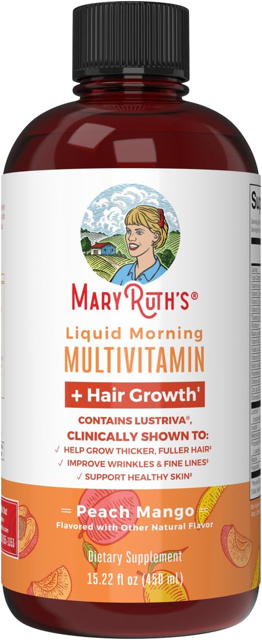 MaryRuth's Liquid Multivitamin + Hair Growth | Biotin 10000mcg | Lustriva Hair Growth Supplement | Clinically Tested in Women for Thicker Hair & Facial Wrinkle | Skin Care | Ages 18+ | 15.22 Fl Oz