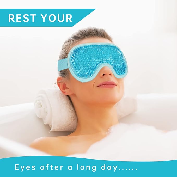 2 PCS Reusable Ice Eye Mask - Hot Cold Therapy Gel Bead for Puffiness, Dark Circles, Bags, Dry Eyes, Headaches, Migraines, Stress Relief - Cooling Ice Pack (Blue)