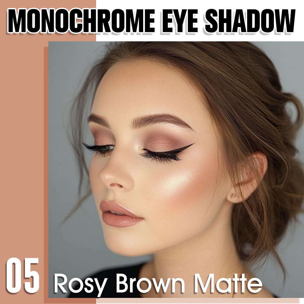 Rosy Brown Matte Single Eyeshadow, Lightweight Blendable Mini Eye Shadow for Older Women, Monochrome Eyeshadow Palette Makeup Pigmented Waterproof, Vegan & Cruelty-Free, 05