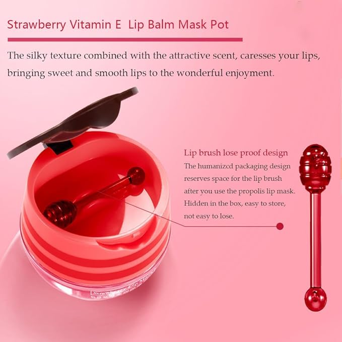 5PCS Bee Lip Balm Honey Pot，Mint&Juicy Peach&Watermelon&Cherry&Apple&Coconut Lip Mask Overnight Propolis Moisturizing Lip Balm Hydrating Prevention Dry and Crack Lip Scrubs Exfoliator Lip Wrinkle Care