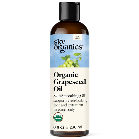 Sky Organics Organic Grapeseed Oil, Skin Smoothing Oil to Support Healthy and Even-Looking Skin Tone and Texture on Face and Body, for All Skin Types, 100% Pure & Cold-Pressed, 8 fl. Oz