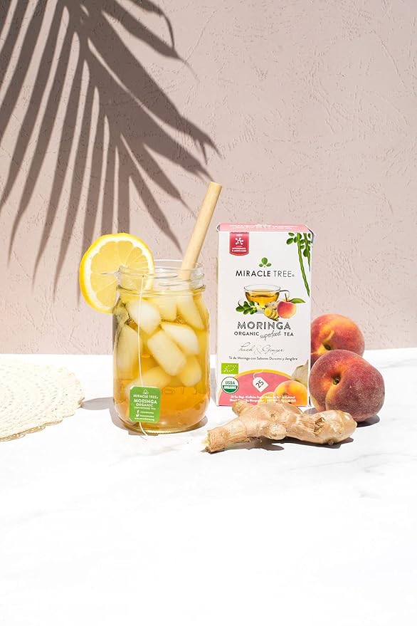 Miracle Tree - 3 Count of Organic Moringa Superfood Tea, 25 Individually Sealed Tea Bags, Peach & Ginger (Keto, Detox, Energy/Immunity Booster, Vegan, Gluten-Free, Organic, Non-GMO, Caffeine-Free)