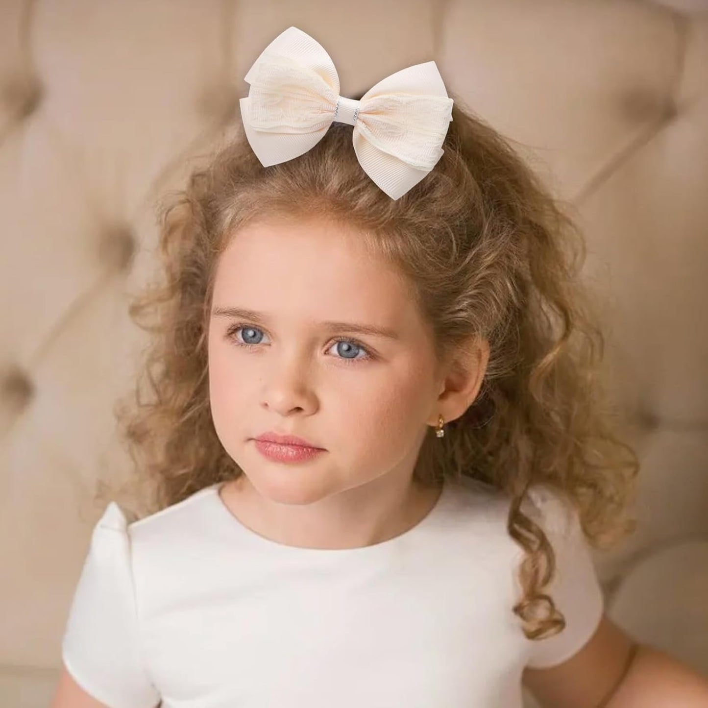 4-Inch Hair Bows Alligator Clips Delicate Lace Hair Accessories for Girls, Toddler, Kids and Women Daily Dress Up Birthday Wedding Christmas Occasions- Set of 2 (Yellow)