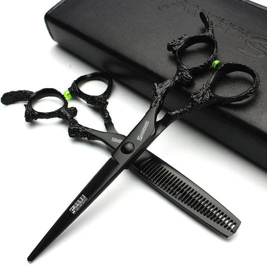 6 inch hair stylist barber scissors black plate dragon 440C hairdressing cutting scissors+thinning scissors (6 inch 2PC)