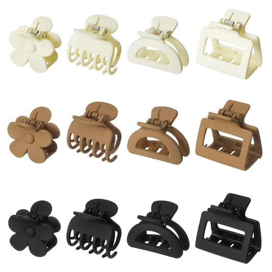 Medium Claw Clips for Women, Non Slip Matte Hair Clips for Thin/Thick Hair - 12PCS, 4 Styles - Short Hair Accessories