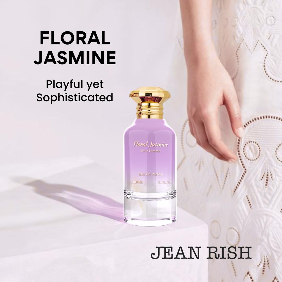 Jean Rish Floral Jasmine Perfume for Women, Eau De Parfum (3.4 Fl Oz / 100ml) with Bergamot, Floral Jasmine & Vanilla Notes - Long Lasting and Luxury Fragrance, Made in USA