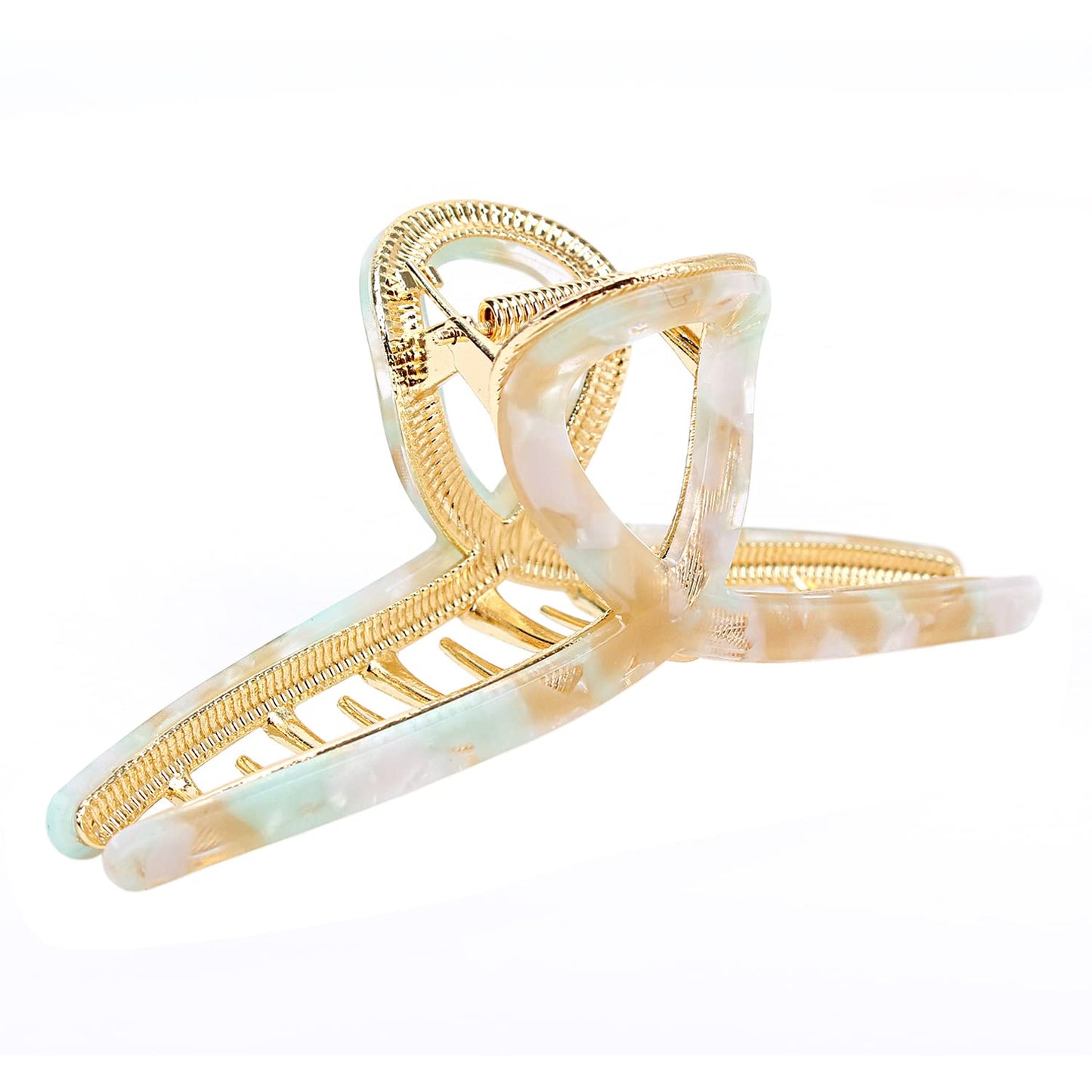 FAELBATY Hair Clip, Large Acetate Metal Claw Clip for Women, 4.7" Butterfly Hair Clips for Girls, Hair Accessories for Long Thick Hair (Mixed Green, 1 Count)