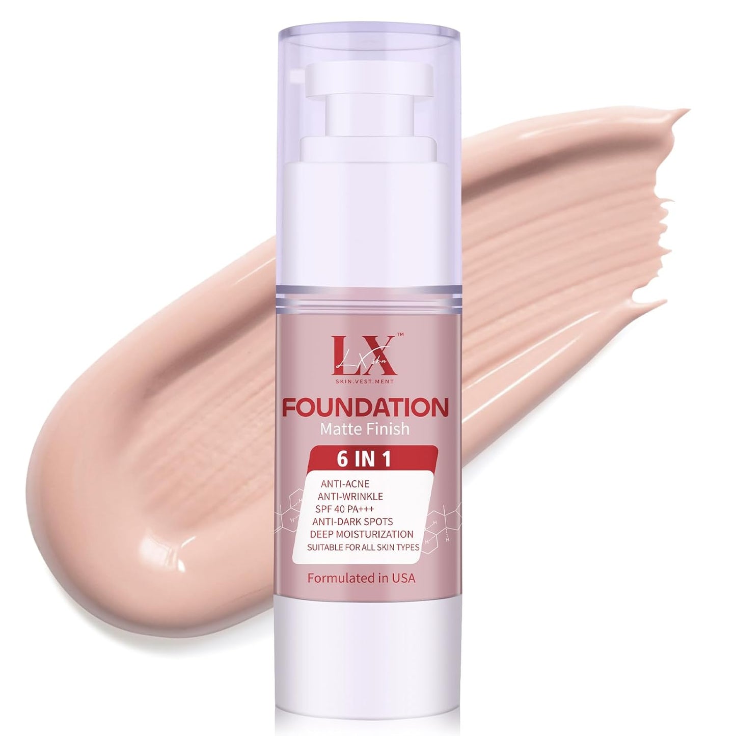 6-in-1 Makeup Infused with 1% Hyaluronic Acid- Matte + Poreless Liquid Foundation For A Glowing & Soft-Focus Look, Suitable for All Skin Types (106 Light, 6-in-1 Makeup Foundation)
