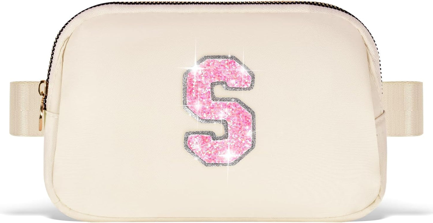 Fanny Pack Belt Bag Crossbody Bags with Initials Letter Patch Trendy Stuff for Teens Cute Stuff Birthday Gifts for Teenager Girls | Khaki,Initial S