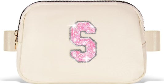 Fanny Pack Belt Bag Crossbody Bags with Initials Letter Patch Trendy Stuff for Teens Cute Stuff Birthday Gifts for Teenager Girls | Khaki,Initial S