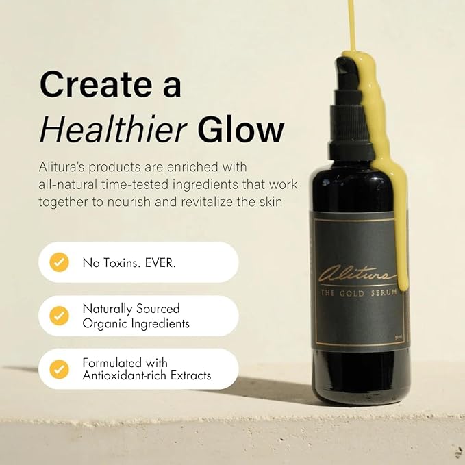 Alitura Gold Serum for Face – Face Serum for Women & Men to Reduce Fine Lines and Wrinkles – Anti Aging Serum for Radiant-Looking Skin – Vitamin A & Marine Collagen Facial Serum (50 ml)