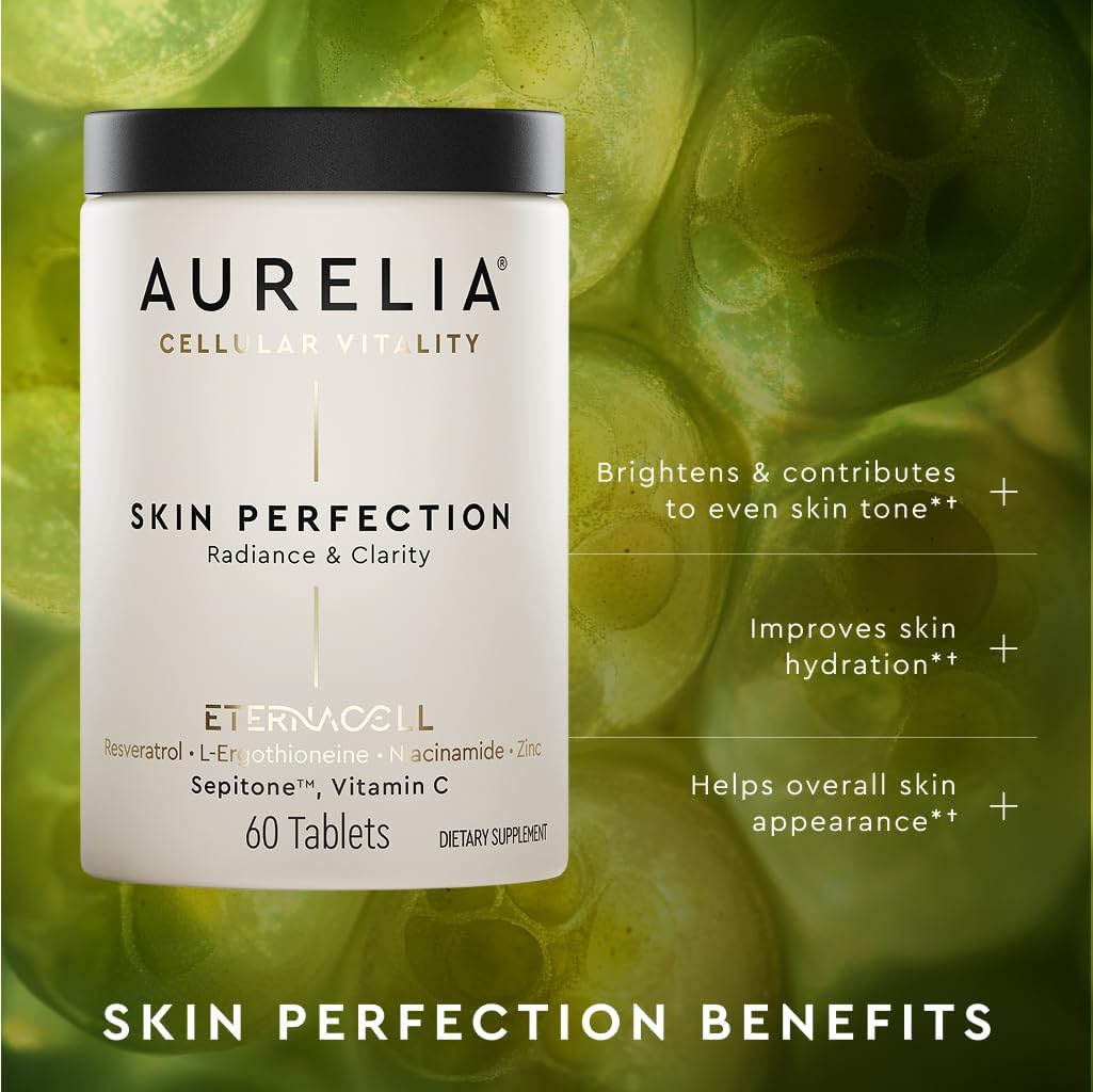AURELIA Skin Perfection | Advanced Cellular Anti-Aging Supplement | Enhance Skin Clarity, & Tone | with Zinc, Resveratrol, Niacinamide, Ergothioneine, & Vitamin C