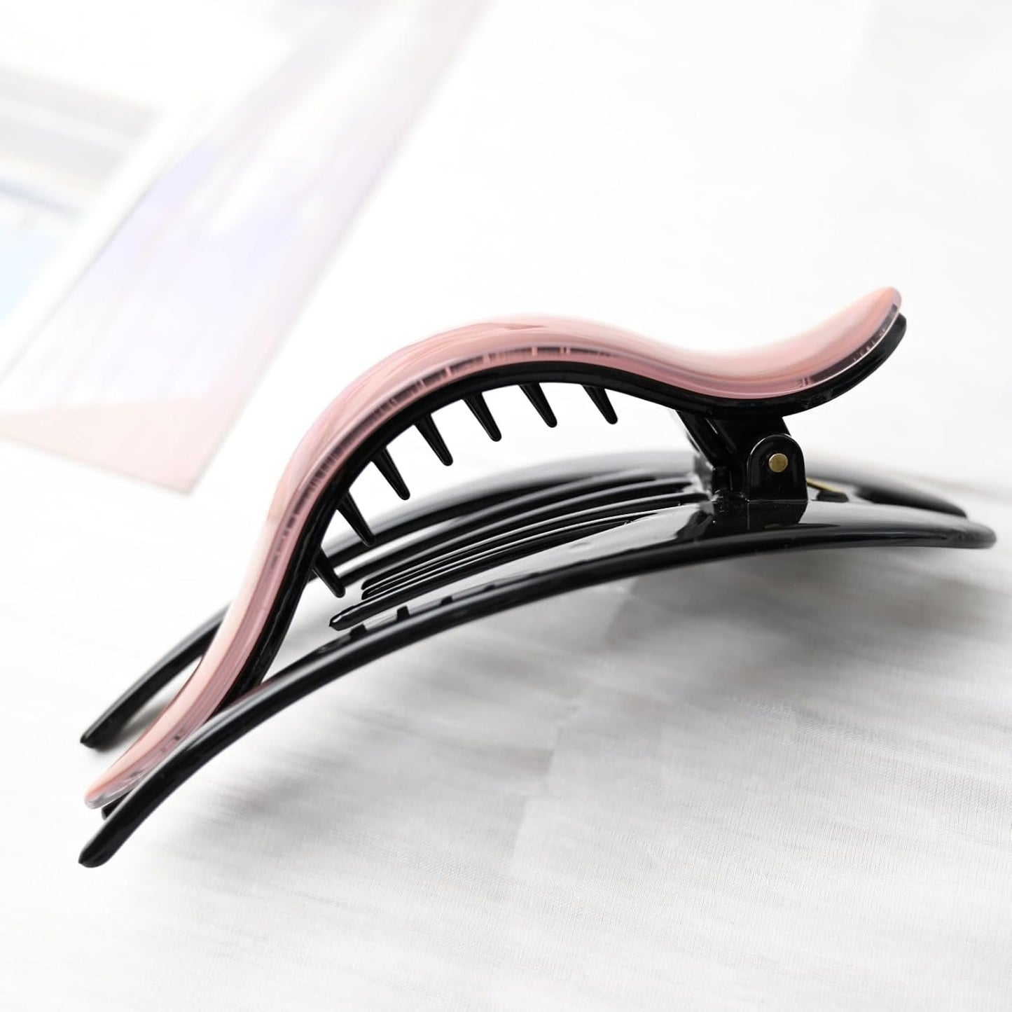 Handmade Celluloid French Design Tortoise Shell Barrettes Side-slide Opening Duck Luxury Fashion Accessories Hair Clip Claw for Women (pink)