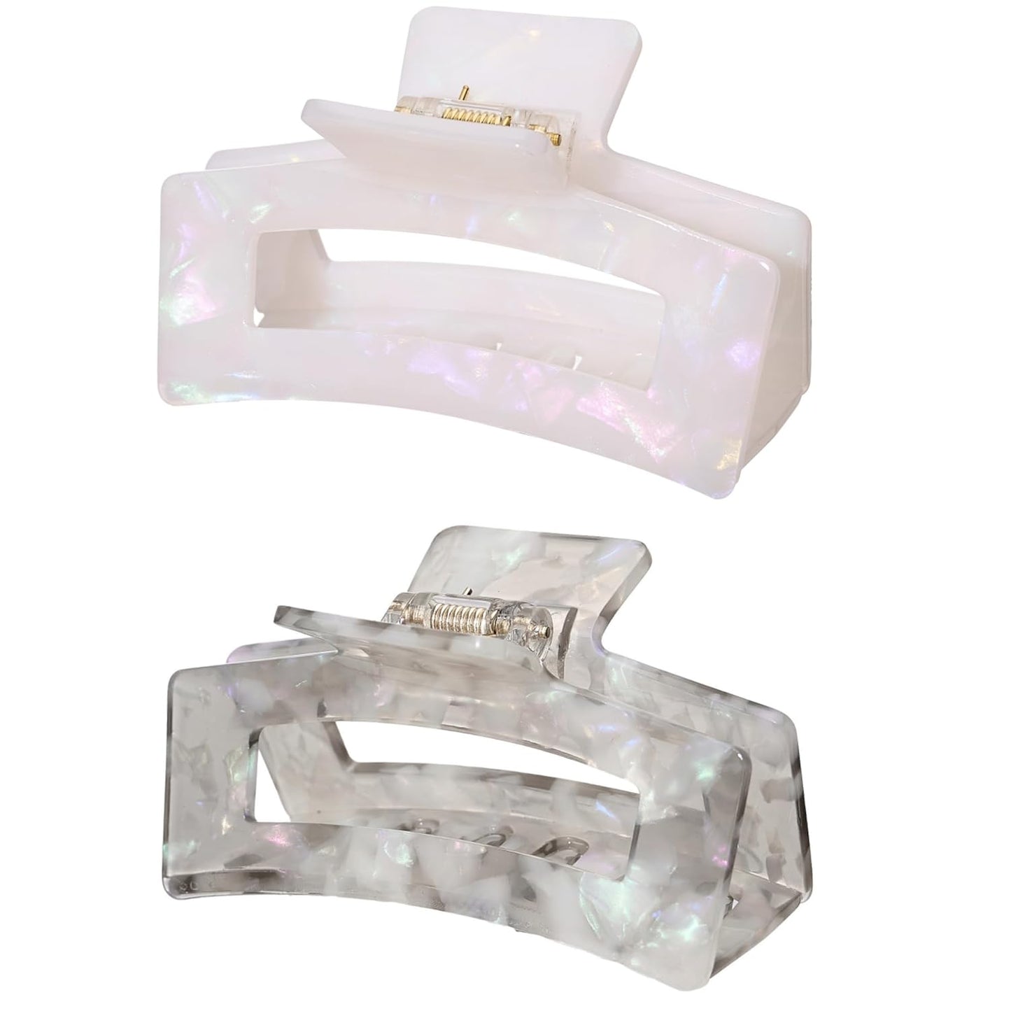 Cellulose Acetate Hair Clips for Women, Rectangle Tortoise Shell Celluloid Strong Hold Claw Clips for Thin Thick Hair, Barrette Jaw Clamp Styling Accessories for Ladies Mother (2 Pack)