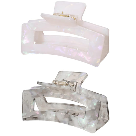 Cellulose Acetate Hair Clips for Women, Rectangle Tortoise Shell Celluloid Strong Hold Claw Clips for Thin Thick Hair, Barrette Jaw Clamp Styling Accessories for Ladies Mother (2 Pack)