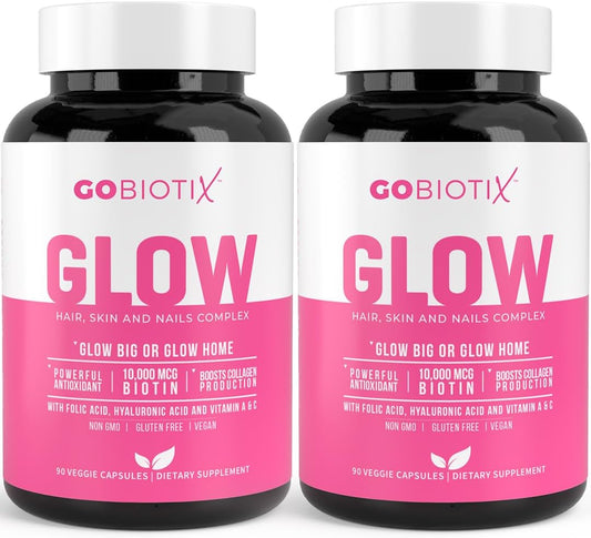 GOBIOTIX Hair Skin and Nails Vitamin Supplement - 10000mcg Biotin Pills with Hyaluronic Acid, Folate, Iron, Magnesium, and Zinc - Collagen Production, Hair Growth - 60 Servings