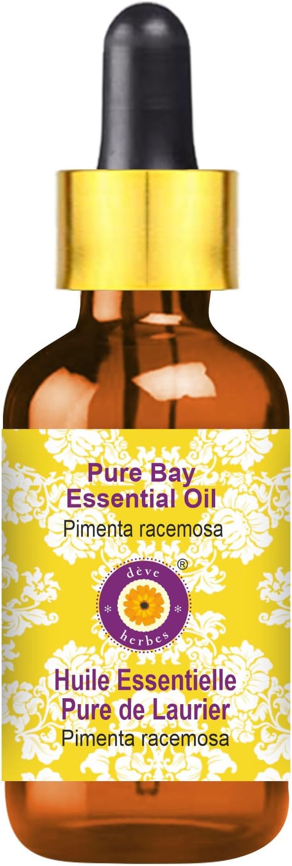 Deve Herbes Pure Bay Essential Oil (Pimenta racemosa) with Glass Dropper Steam Distilled 15ml (0.50 oz)