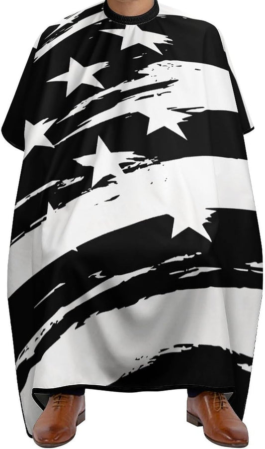 Salon Cape for Women, Waterproof Black White Stripes American USA Flag Art Barber Hairdressing Cape Large Long Hairdressing Haircut Apron Hair Cutting Gown, & Chemical Resistant