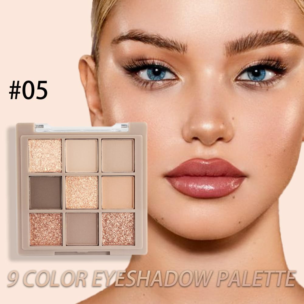 Eye Shadow Palette Makeup,9 Colors Gold Matte Shimmer Vegan Eyeshadow,Long Lasting Waterproof Naturing-Looking make up pallets for women,eyeshadow palette for brown blue eyes