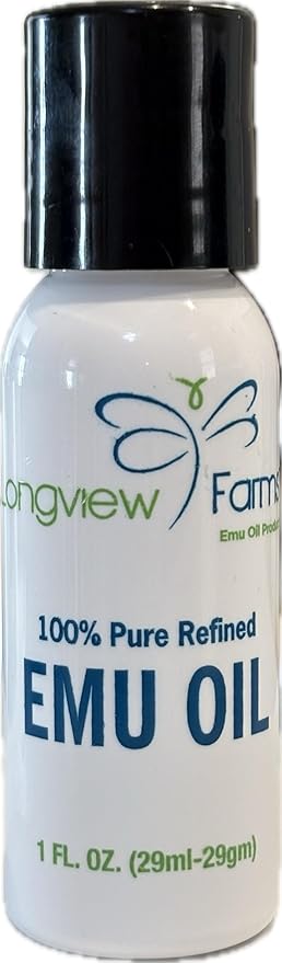 Longview Farms® Emu Oil - Hair and Body - 100% Pure & Refined | Pure Emu Oil for Skin & Hair Care | Premium Quality Hydration & Nourishment | 1 Fl. Oz