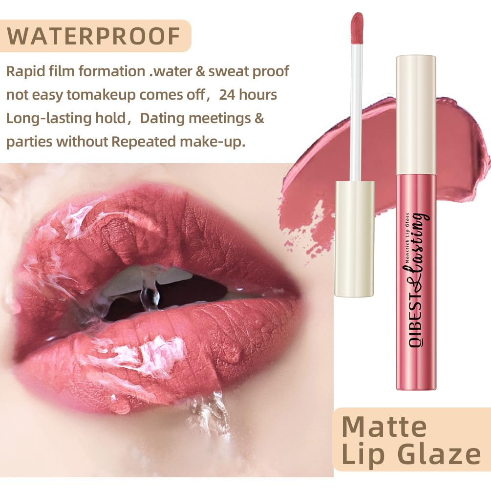 QiBest 12Pcs Velvet Matte Liquid Lipstick Makeup Sets for Women & Teens Gift, Waterproof Long Wear 24 Hours Nudes Burgundy Red Brown Lip Stain Kits, Non-Stick Cup Mate 24 Horas Lip Gloss Holiday Set