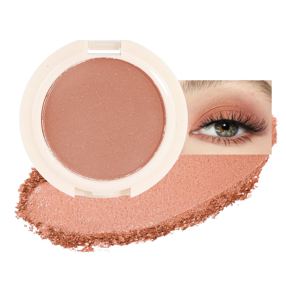 Eyeshadow Single Glitter, High-Pigment Monochrome Eye Shadow Pressed Powder, Everyday Velvety Silky Eye Makeup Looks, Professional Long-Lasting Waterproof Single Eyeshadow Palette, Brown 02