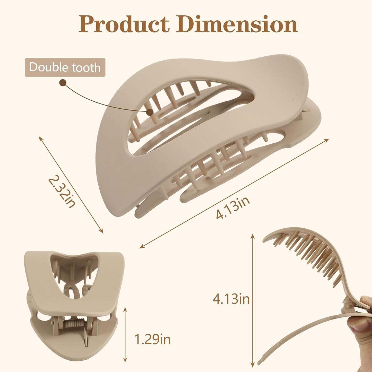 6 PCS Flat Hair Clips for Women, Medium Flat Hair Clips, Flat Claws Clips for Thick Thin Hair, Hair Claw Clips with Secure Hold Double Inner Teeth, Lay Down Claw Clip, Classic Hair Barrettes