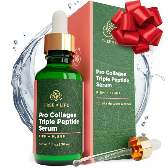 Tree of Life Beauty Hydrating Facial Serum - Pro Collagen Peptides with Argireline & Replexium - Anti Aging & Wrinkle Reduction - Dermatologist-Tested - 1 Fl Oz