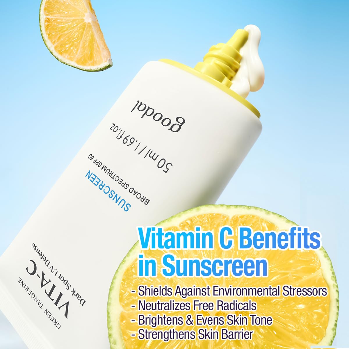 Goodal Green Tangerine Vita-C Dark Spot UV Defense Sunscreen SPF 50, Daily Skin Care Korean Sunscreen for Face, Broad spectrum, No White Cast (1.69 fl oz / 50ml)