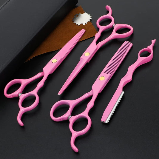 Professional Hair Cutting Scissors Sets Stainless Steel Barber Hairdressing Scissors Multifunctional Salon Thinning Scissors Straight Shears Tools for Men Women Home Use (Pink)