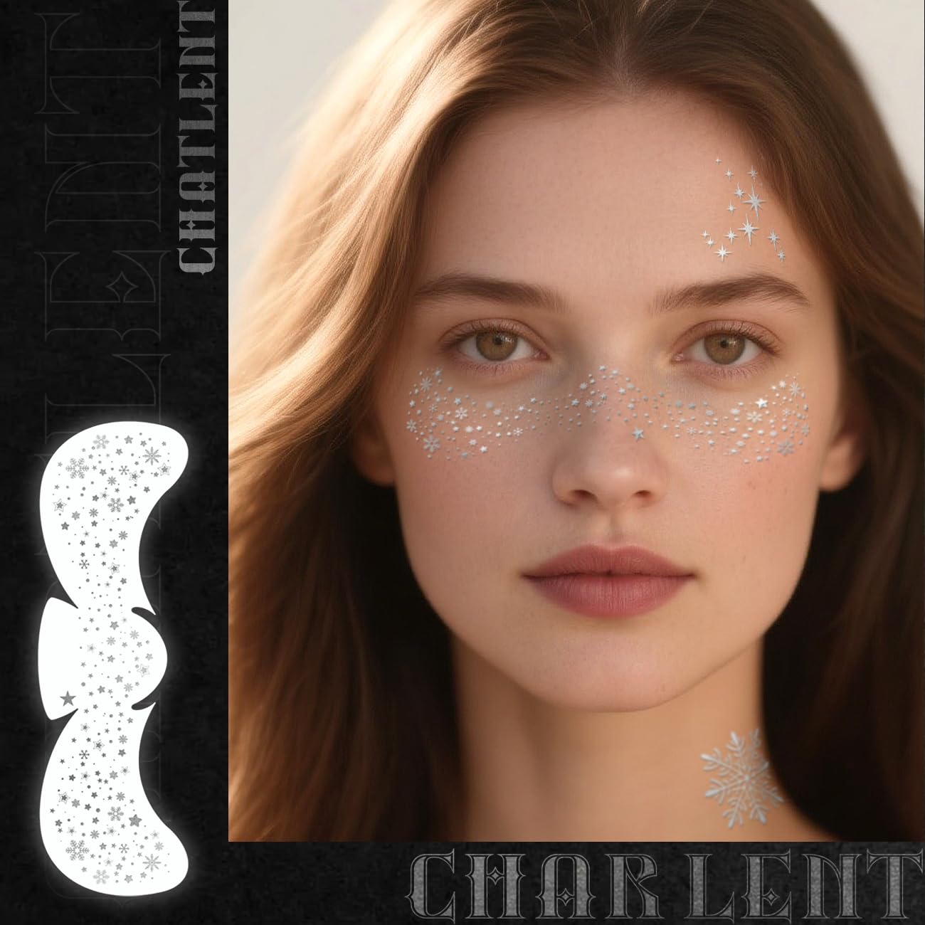 Glitter Snowflake Freckles Face Tattoos - 18 Sheets Waterproof Silver Temporary Makeup Patches for Women Kids Christmas Makeup Accessories