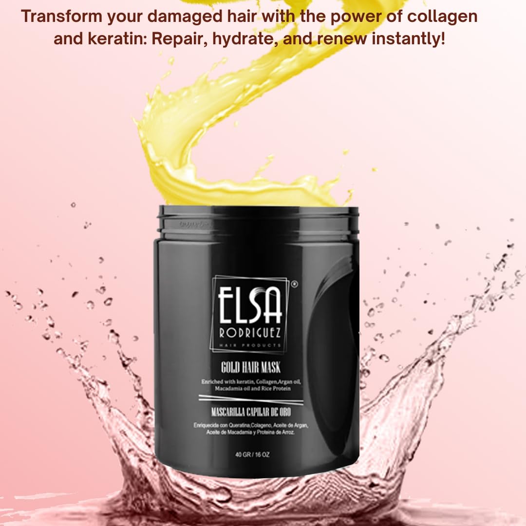 Gold hair mask, treatment deep conditioner for dry damaged hair, enriched with products natural keratin,collagen,argan oil, macadamia & rice protein, repairing hair mask of 16Oz.