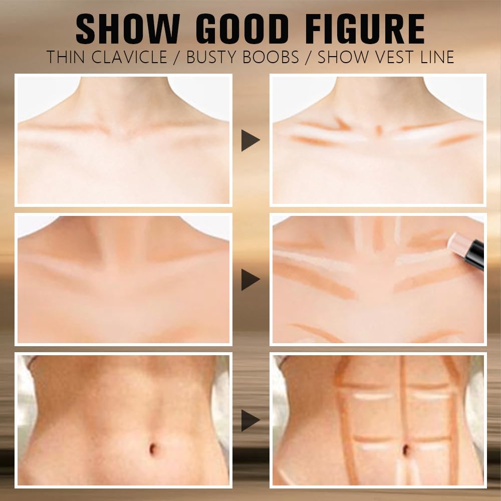 2Pcs Contour Stick Dual Ended Face Body Makeup Waterproof no Transfer, 2 in 1 Cream Concealer Stick Contouring Makeup Kit, Nose Contour Bronzer Sticks Face Highlighter Make up 21#+23#