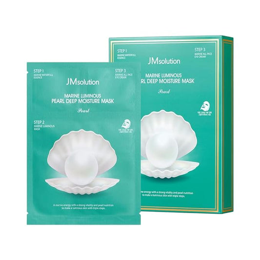 JM Solution Marine Luminous Pearl Deep Moisture 3 Step Skin Care Face Mask - Korean Skincare Facial Mask - boosting Brightening Moisturizing-10 Sheets for Dry Skin